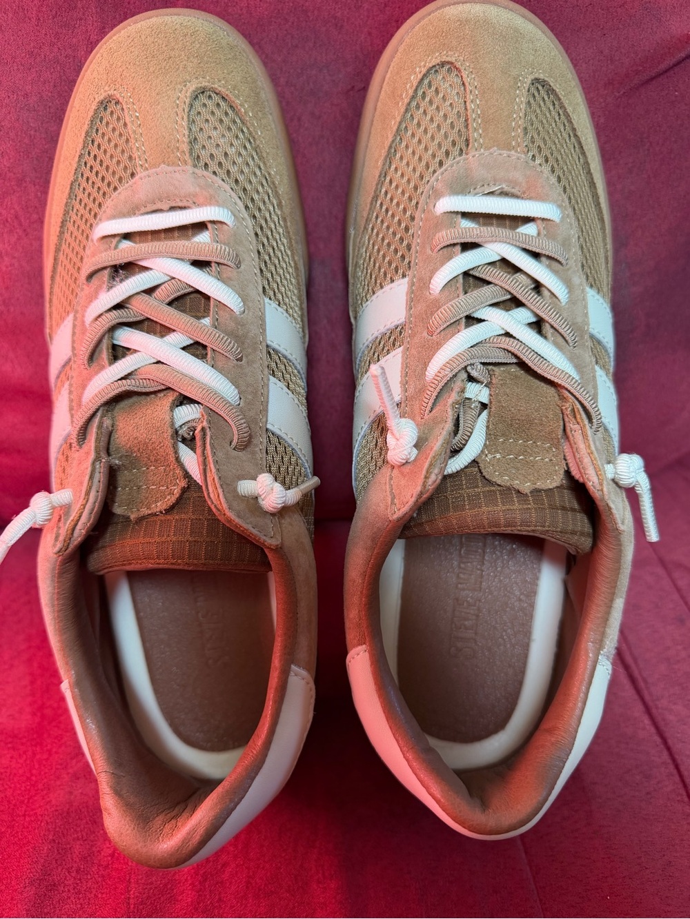 Steve Madden Tan Suede & Mesh Sneakers with White Stripes - Picture 4 of 8
